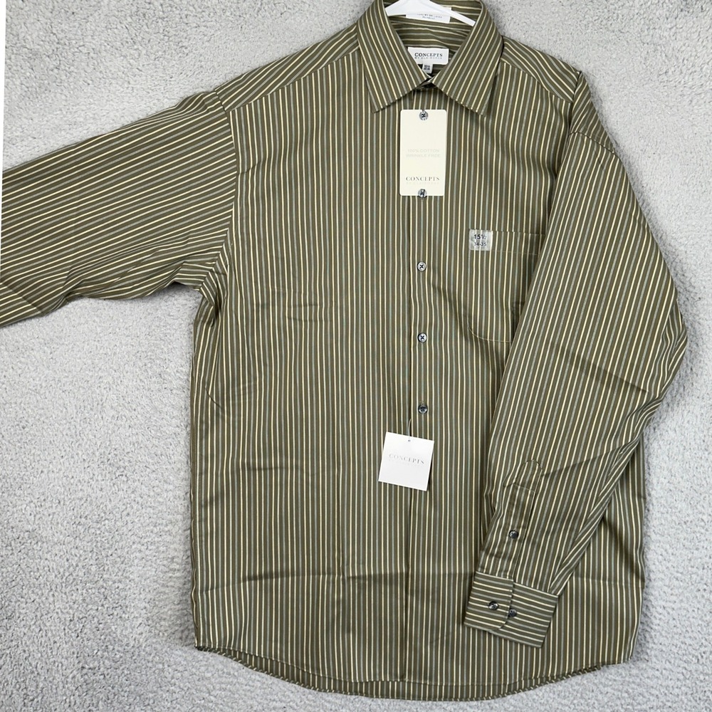 NEW Concepts by Claiborne Shirt Men 15.5 34-35 Green Dress Button Up Long Sleeve